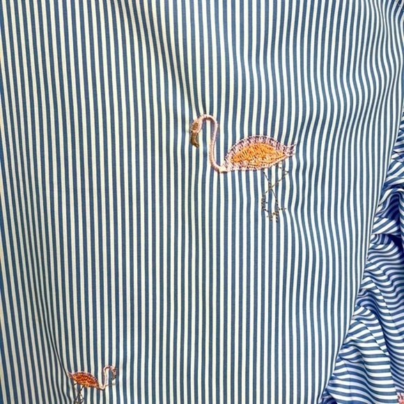 Romeo + Juliet - Flamingo Blue & White Stripe Ruffle Criss Cross Midi Dress Med - Picture 4 of 13